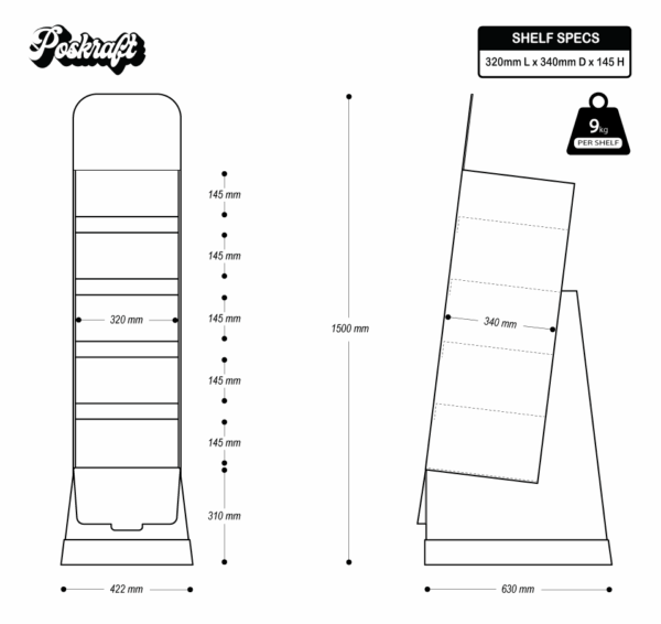 Inclined 5 Shelf Clip Floor Display