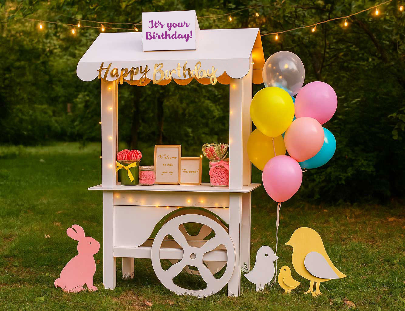 cardboard event cart - birthday party